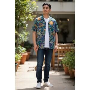 The Hawaiian Original Tropical Floral Button Up Shirt Men’s Medium Short Sleeve